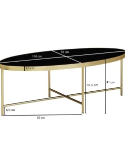 KADIMA DESIGN Tische<Design Couchtisch Glas Schwarz - Oval 110 x 56 cm mit