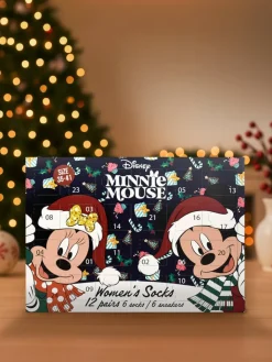 MINNIE MOUSE Adventskalender<Disney Socken Adventskalender 12 Paar kurz und lang in Mehrfarbig