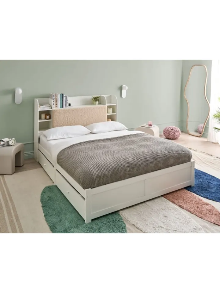 Beliani Betten & Matratzen<Doppelbett BIZOU in Weiß/Beige - (W) 168 x (H) 110 x (L) 227 cm