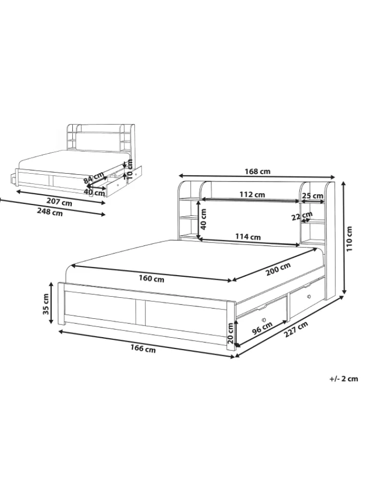 Beliani Betten & Matratzen<Doppelbett BIZOU in Weiß/Beige - (W) 168 x (H) 110 x (L) 227 cm