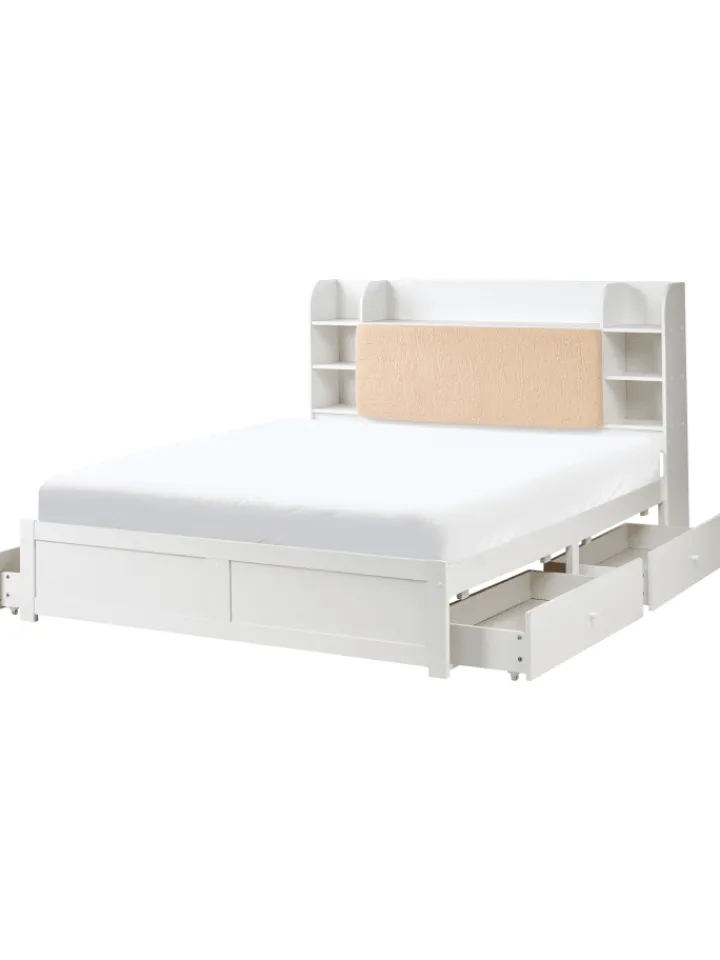 Beliani Betten & Matratzen<Doppelbett BIZOU in Weiß/Beige - (W) 168 x (H) 110 x (L) 227 cm