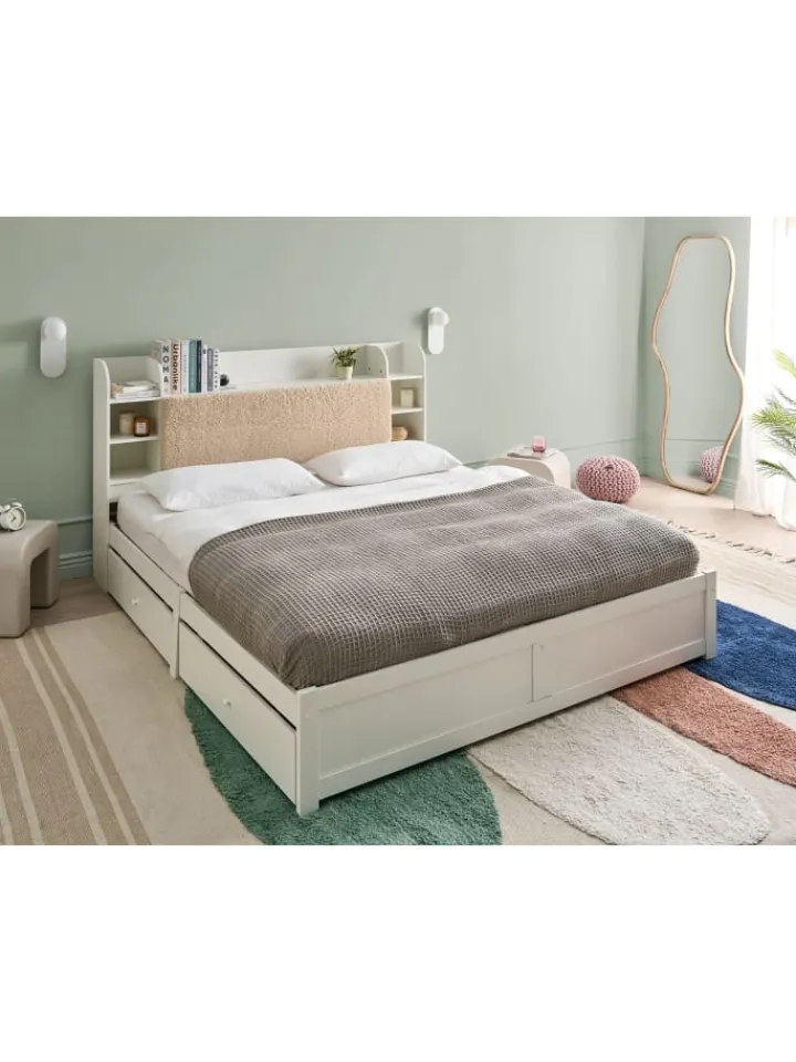 Beliani Betten & Matratzen<Doppelbett BIZOU in Weiß/Beige - (W) 188 x (H) 110 x (L) 227 cm