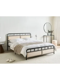 Beliani Betten & Matratzen<Doppelbett BREUILLET in Schwarz/Beige - (W) 165 x (H) 95 x (L) 207 cm