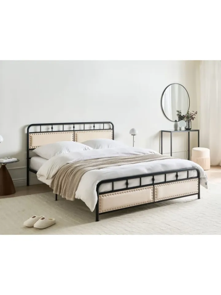 Beliani Betten & Matratzen<Doppelbett BREUILLET in Schwarz/Beige - (W) 165 x (H) 95 x (L) 207 cm