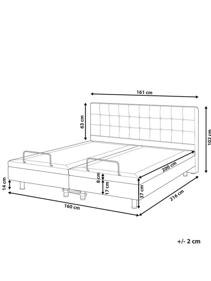 Beliani Betten & Matratzen<Doppelbett DUKE in Grau/Schwarz - (W) 161 x (H) 102 x (L) 216 cm