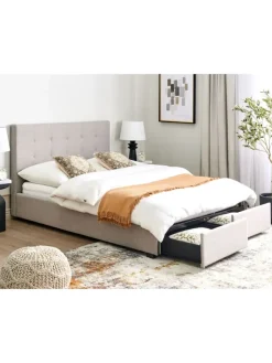 Beliani Betten & Matratzen<Doppelbett LA ROCHELLE in Grau/Schwarz - (W) 153 x (H) 109 x (L) 213 cm