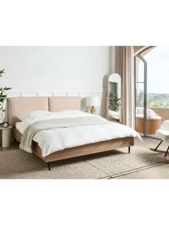 Beliani Betten & Matratzen<Doppelbett LIMANTON in Beige/Schwarz/Braun - (W) 181 x (H) 118 x (L) 215 cm