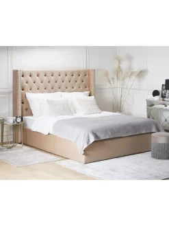 Beliani Betten & Matratzen<Doppelbett LUBBON in Beige/Silber - (W) 210 x (H) 144 x (L) 217 cm