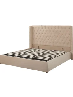 Beliani Betten & Matratzen<Doppelbett LUBBON in Beige/Silber - (W) 210 x (H) 144 x (L) 217 cm