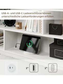 ABRIHOME Betten & Matratzen<Doppelbett Massivholzbett mit USB-Anschluss und Stauraum 140x200cm in Weiß