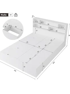 ABRIHOME Betten & Matratzen<Doppelbett Massivholzbett mit USB-Anschluss und Stauraum 140x200cm in Weiß