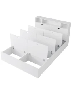 ABRIHOME Betten & Matratzen<Doppelbett Massivholzbett mit USB-Anschluss und Stauraum 140x200cm in Weiß