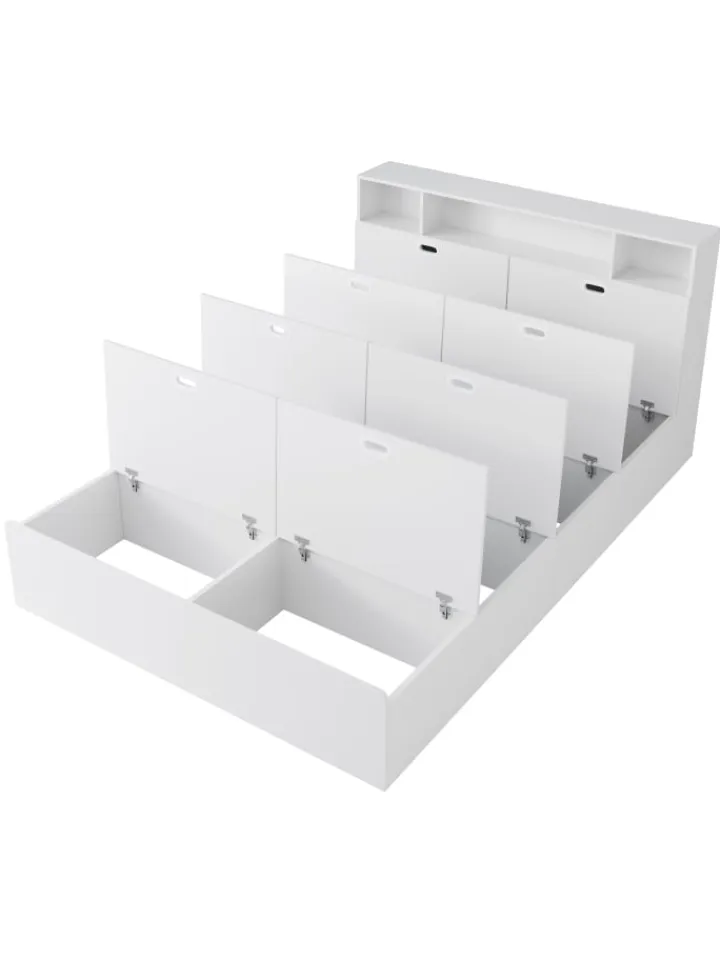 ABRIHOME Betten & Matratzen<Doppelbett Massivholzbett mit USB-Anschluss und Stauraum 140x200cm in Weiß
