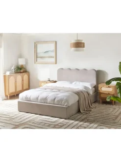 Beliani Betten & Matratzen<Doppelbett NANTERRE in Beige/Grau - (W) 147 x (H) 104 x (L) 215 cm