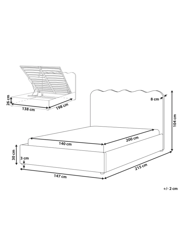 Beliani Betten & Matratzen<Doppelbett NANTERRE in Beige/Grau - (W) 147 x (H) 104 x (L) 215 cm