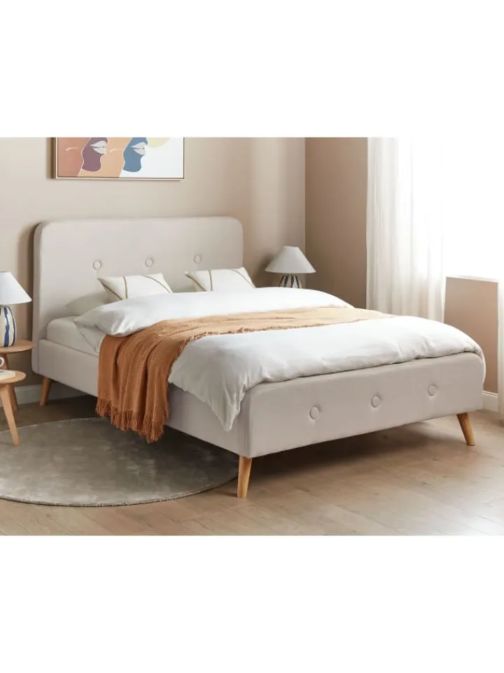 Beliani Betten & Matratzen<Doppelbett RENNES in Beige/Braun - (W) 151 x (H) 107 x (L) 216 cm