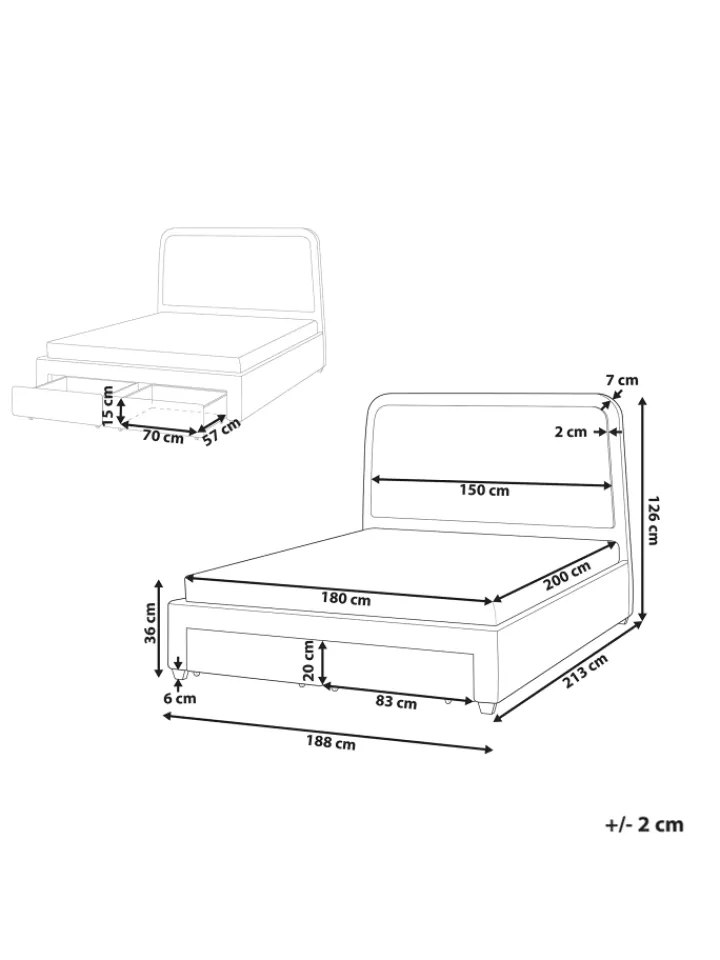 Beliani Betten & Matratzen<Doppelbett SARDENT in Weiß/Schwarz - (W) 188 x (H) 126 x (L) 213 cm