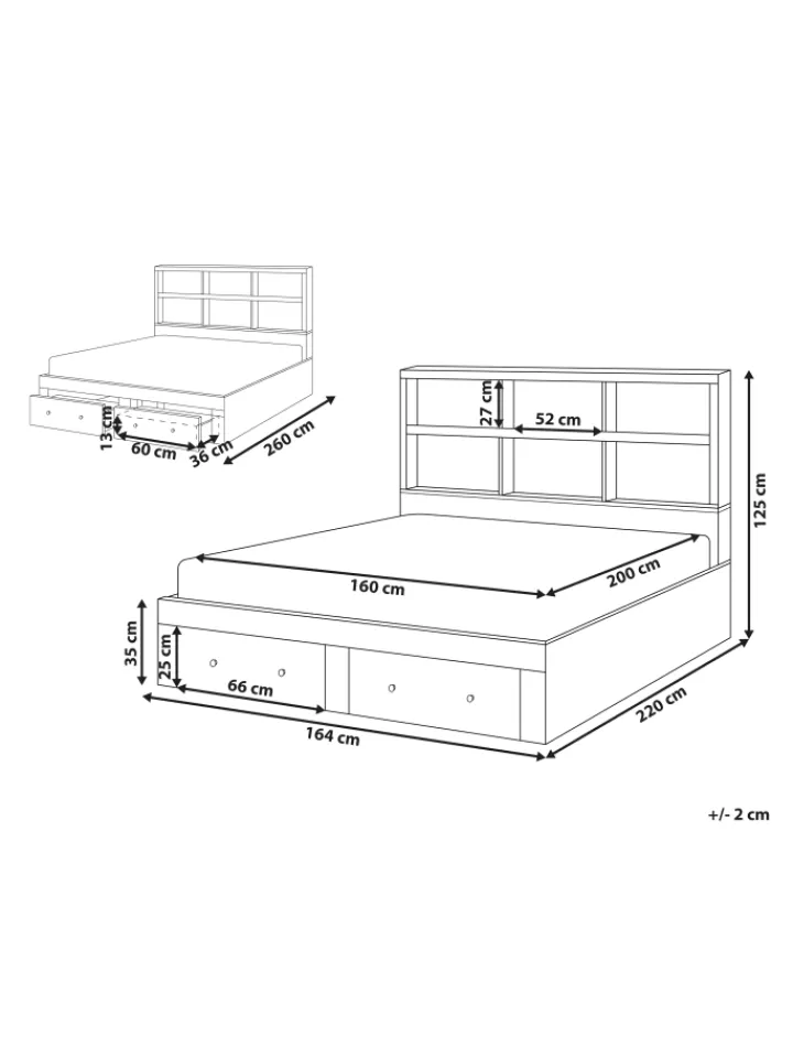 Beliani Betten & Matratzen<Doppelbett TARARE in Weiß - (W) 164 x (H) 125 x (L) 220 cm