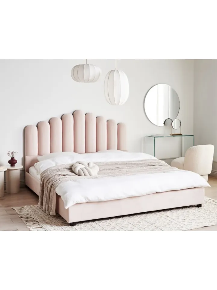 Beliani Betten & Matratzen<Doppelbett VINCENNES in Rosa/Schwarz - (W) 185 x (H) 124 x (L) 213 cm