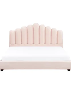 Beliani Betten & Matratzen<Doppelbett VINCENNES in Rosa/Schwarz - (W) 185 x (H) 124 x (L) 213 cm