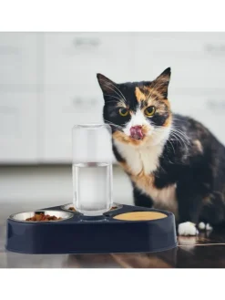 relaxdays Katzen<Doppelnapf mit Wasserspender in Blau