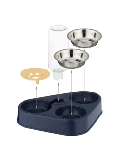 relaxdays Katzen<Doppelnapf mit Wasserspender in Blau