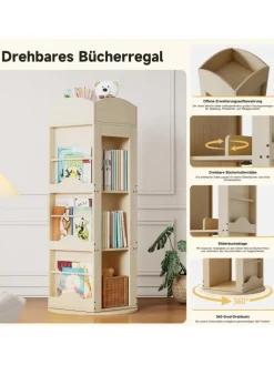 ABRIHOME Regale & Schränke<Drehbares Bücherregal mit 360-Grad-Drehfunktion 142×63×63 cm