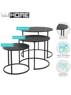 WellHome Tische<Dreisatztisch in Schwarz