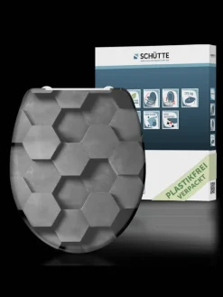 Franz Joseph Schütte Badaccessoires<Duroplast WC-Sitz GREY HEXAGONS, mit Absenkautomatik und Schnellverschluss