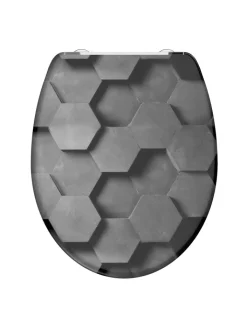 Franz Joseph Schütte Badaccessoires<Duroplast WC-Sitz GREY HEXAGONS, mit Absenkautomatik und Schnellverschluss