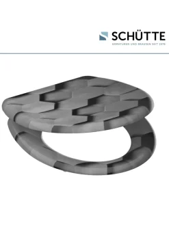 Franz Joseph Schütte Badaccessoires<Duroplast WC-Sitz GREY HEXAGONS, mit Absenkautomatik und Schnellverschluss