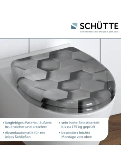 Franz Joseph Schütte Badaccessoires<Duroplast WC-Sitz GREY HEXAGONS, mit Absenkautomatik und Schnellverschluss