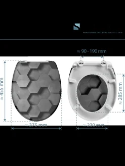 Franz Joseph Schütte Badaccessoires<Duroplast WC-Sitz GREY HEXAGONS, mit Absenkautomatik und Schnellverschluss