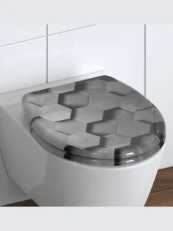 Franz Joseph Schütte Badaccessoires<Duroplast WC-Sitz GREY HEXAGONS, mit Absenkautomatik und Schnellverschluss