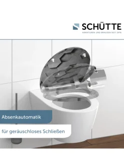 Franz Joseph Schütte Badaccessoires<Duroplast WC-Sitz GREY HEXAGONS, mit Absenkautomatik und Schnellverschluss