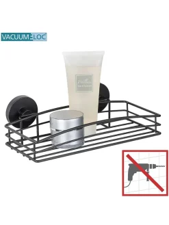 Wenko Badmöbel|Badezimmermöbel<Duschablage "Vacuum-Loc Bari" in Schwarz - (B)26 x (H)6,5 x (T)14 cm