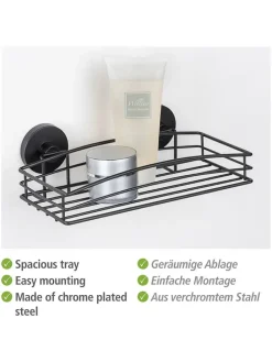 Wenko Badmöbel|Badezimmermöbel<Duschablage "Vacuum-Loc Bari" in Schwarz - (B)26 x (H)6,5 x (T)14 cm