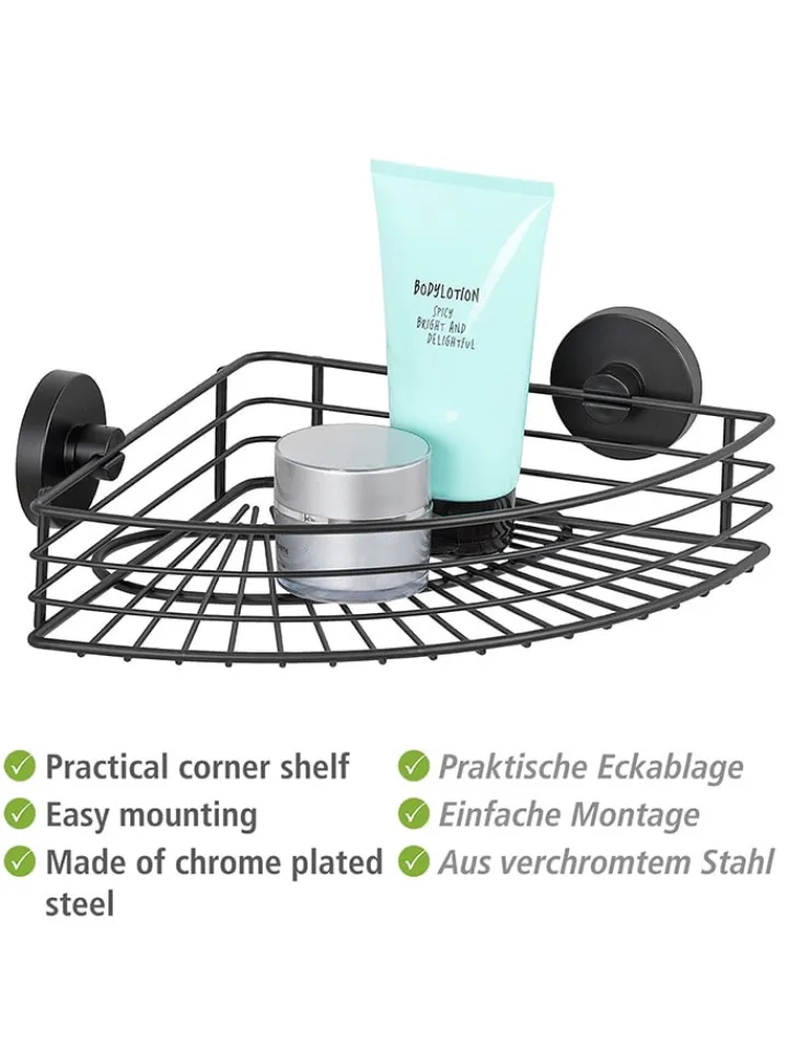 Wenko Badmöbel|Badezimmermöbel<Duschablage "Vacuum-Loc Bari" in Schwarz - (B)35 x (H)9 x (T)22,5 cm