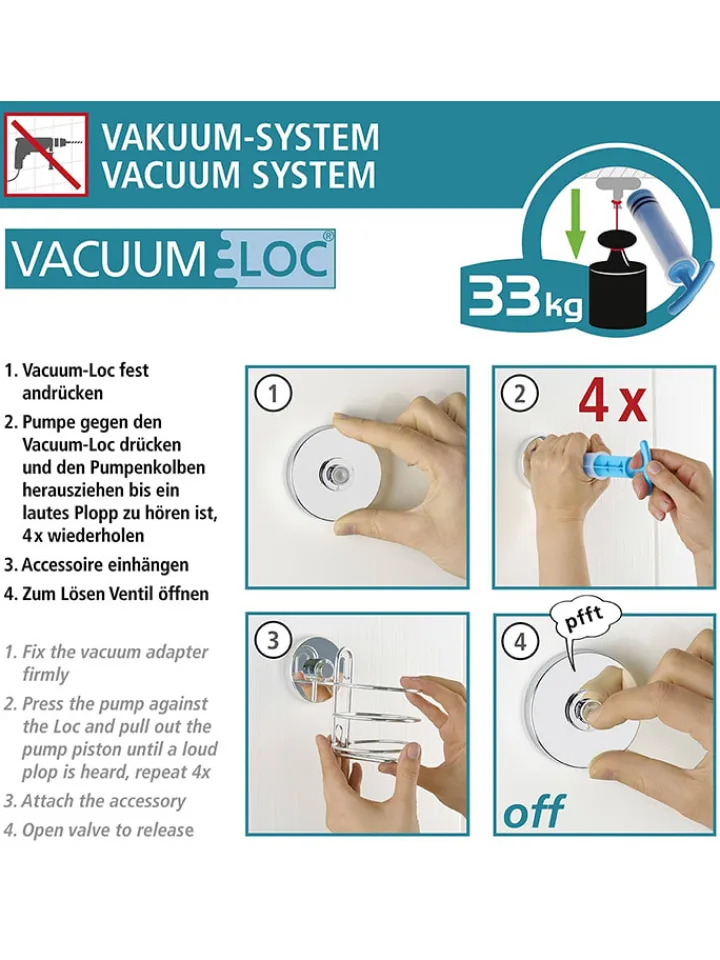 Wenko Badmöbel|Badezimmermöbel<Duschablage "Vacuum-Loc Bari" in Schwarz - (B)35 x (H)9 x (T)22,5 cm
