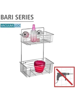 Wenko Badezimmermöbel|Badmöbel<Duschregal "Vacuum-Loc Bari" in Silber - (B)26 x (H)38 x (T)17 cm