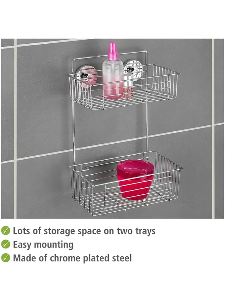 Wenko Badezimmermöbel|Badmöbel<Duschregal "Vacuum-Loc Bari" in Silber - (B)26 x (H)38 x (T)17 cm