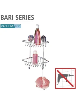 Wenko Badmöbel|Badezimmermöbel<Duschregal "Vacuum-Loc Bari" in Silber - (B)22,5 x (H)29,5 x (T)16 cm