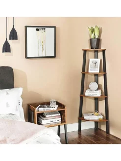 SONGMICS Regale & Schränke<Eckenregal in Braun/ Schwarz - (B)34 x (H)125 x (T)34 cm