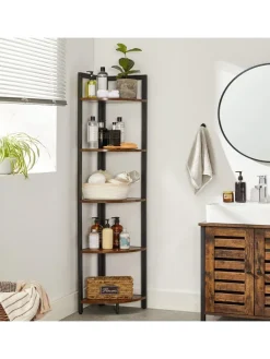 Songmics Regale & Schränke<Eckregal in Braun/ Schwarz - (B)30 x (H)150 x (T)30 cm