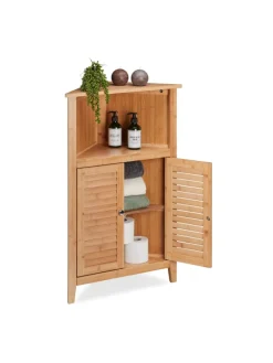 relaxdays Badmöbel|Badezimmermöbel<Eckschrank in Natur - (B)58 x (H)92 x (T)30 cm