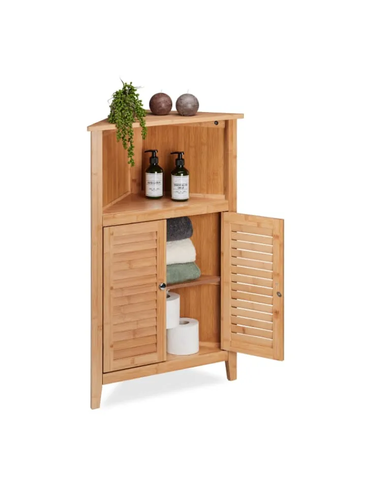 relaxdays Badmöbel|Badezimmermöbel<Eckschrank in Natur - (B)58 x (H)92 x (T)30 cm