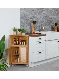 relaxdays Badmöbel|Badezimmermöbel<Eckschrank in Natur - (B)58 x (H)92 x (T)30 cm