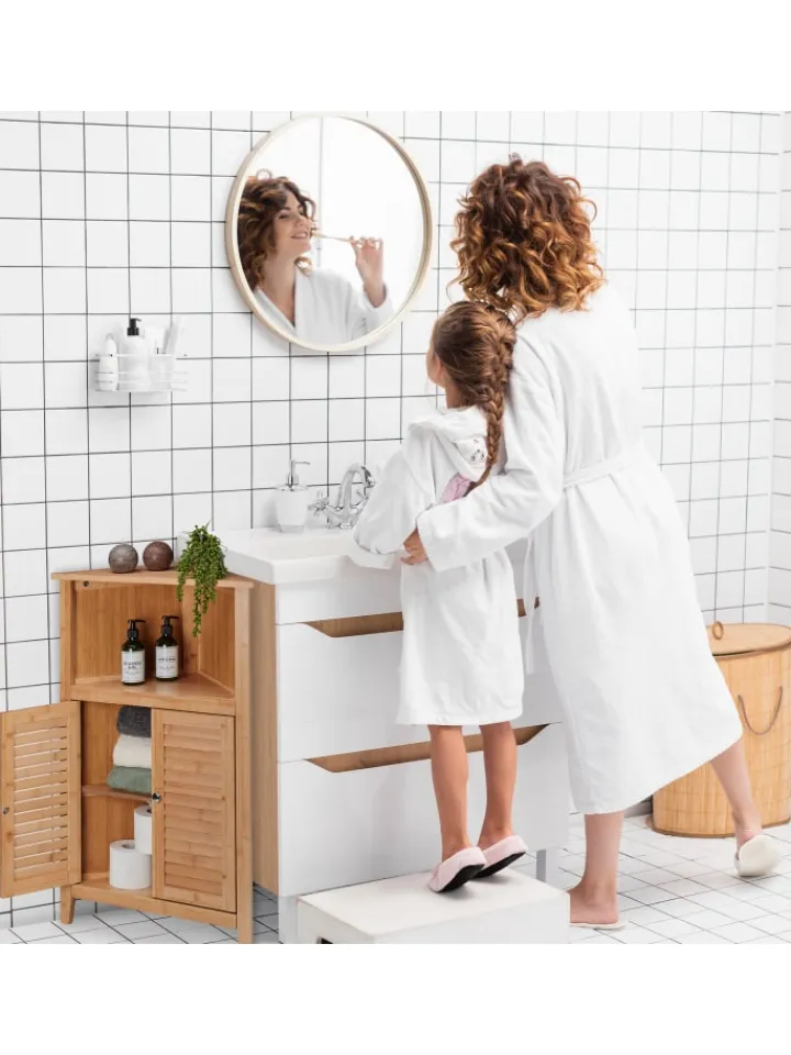 relaxdays Badmöbel|Badezimmermöbel<Eckschrank in Natur - (B)58 x (H)92 x (T)30 cm