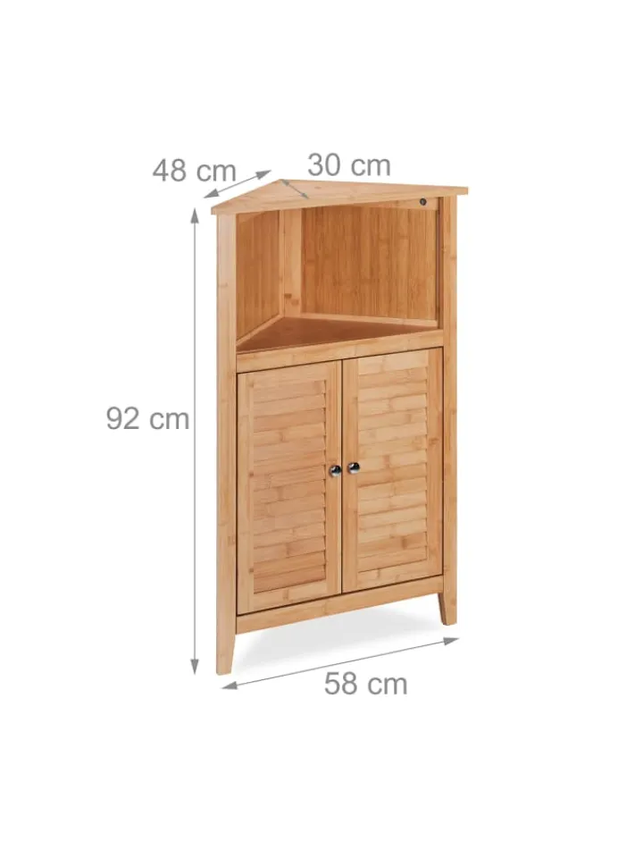relaxdays Badmöbel|Badezimmermöbel<Eckschrank in Natur - (B)58 x (H)92 x (T)30 cm