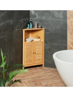 relaxdays Badmöbel|Badezimmermöbel<Eckschrank in Natur - (B)58 x (H)92 x (T)30 cm